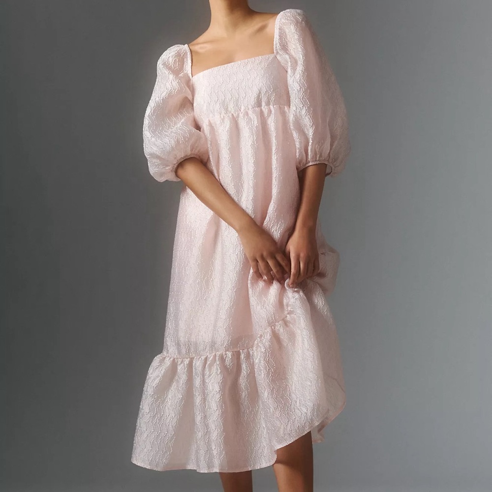 Anthropologie textured puff-sleeve midi dress NWT